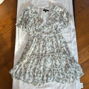 Lulu's White Dress with Blue Floral Design